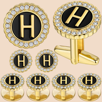 HAWSON 18K Gold Tone Initial Cufflinks and Tuxedo Studs Set