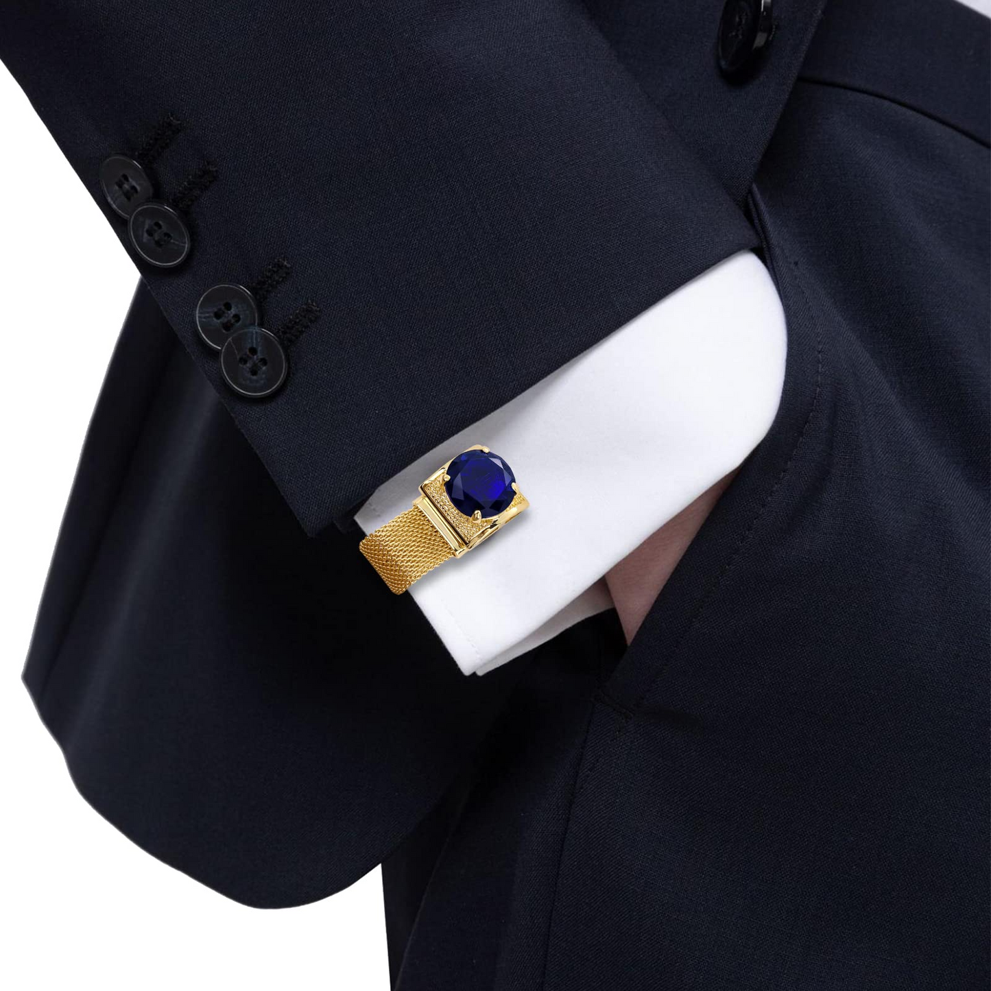 HAWSON Shiny Gold Tone Crystal Cufflinks with Chain