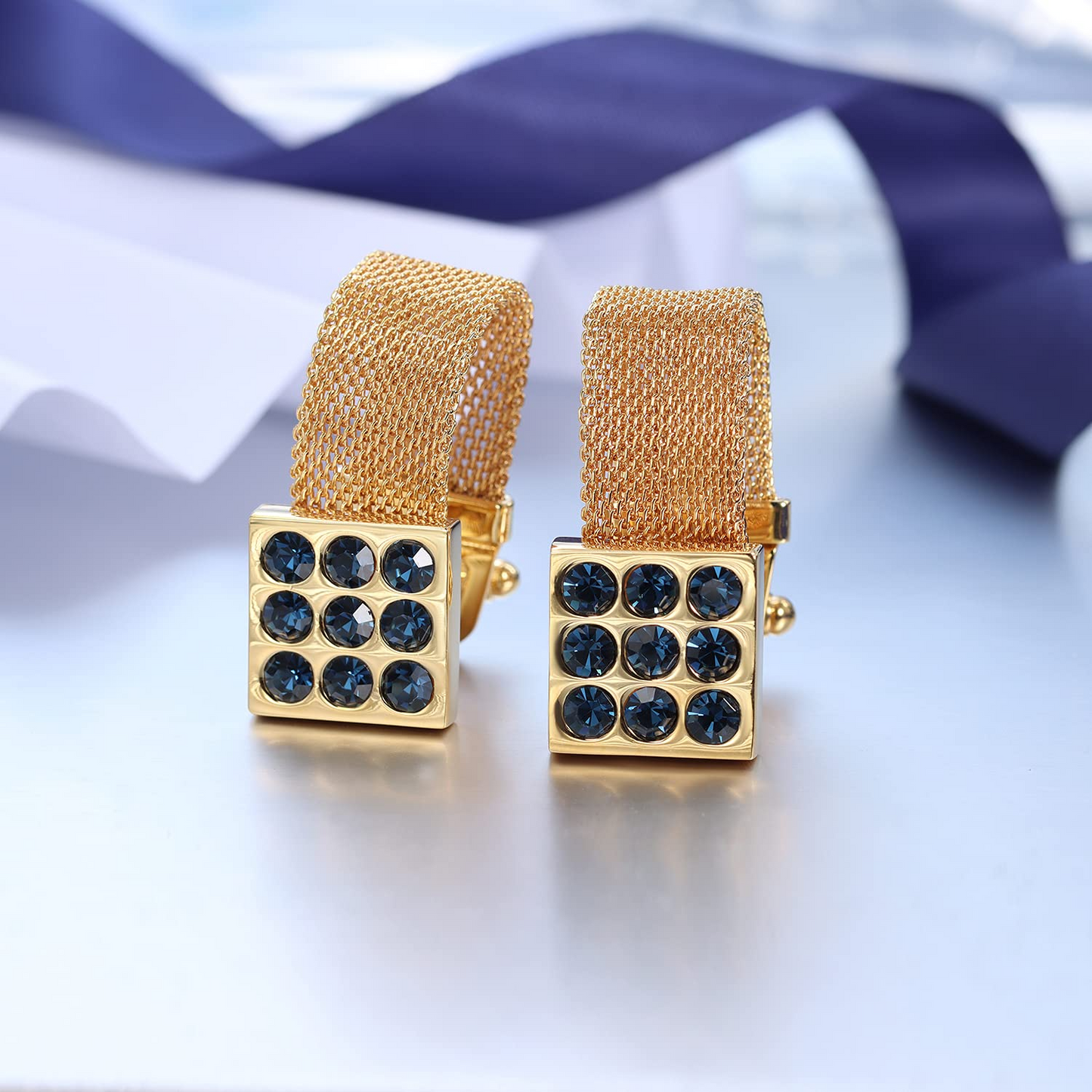 HAWSON 24K Gold Tone Crystal Cufflinks with Chain