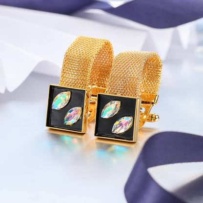 HAWSON Multi-Coloured Crystals Cufflinks with Chain