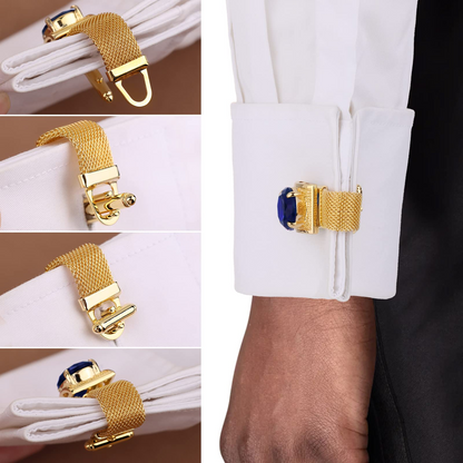 HAWSON Shiny Gold Tone Crystal Cufflinks with Chain