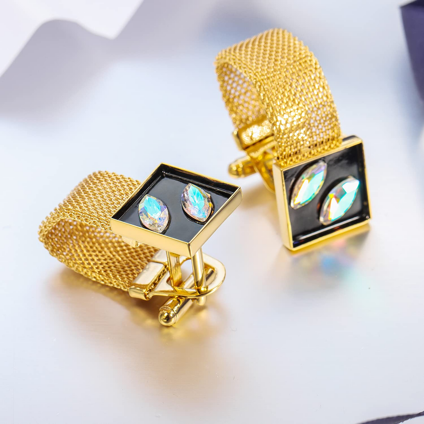 HAWSON Multi-Coloured Crystals Cufflinks with Chain