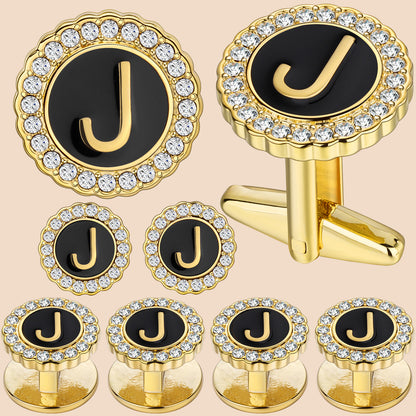 HAWSON 18K Gold Tone Initial Cufflinks and Tuxedo Studs Set