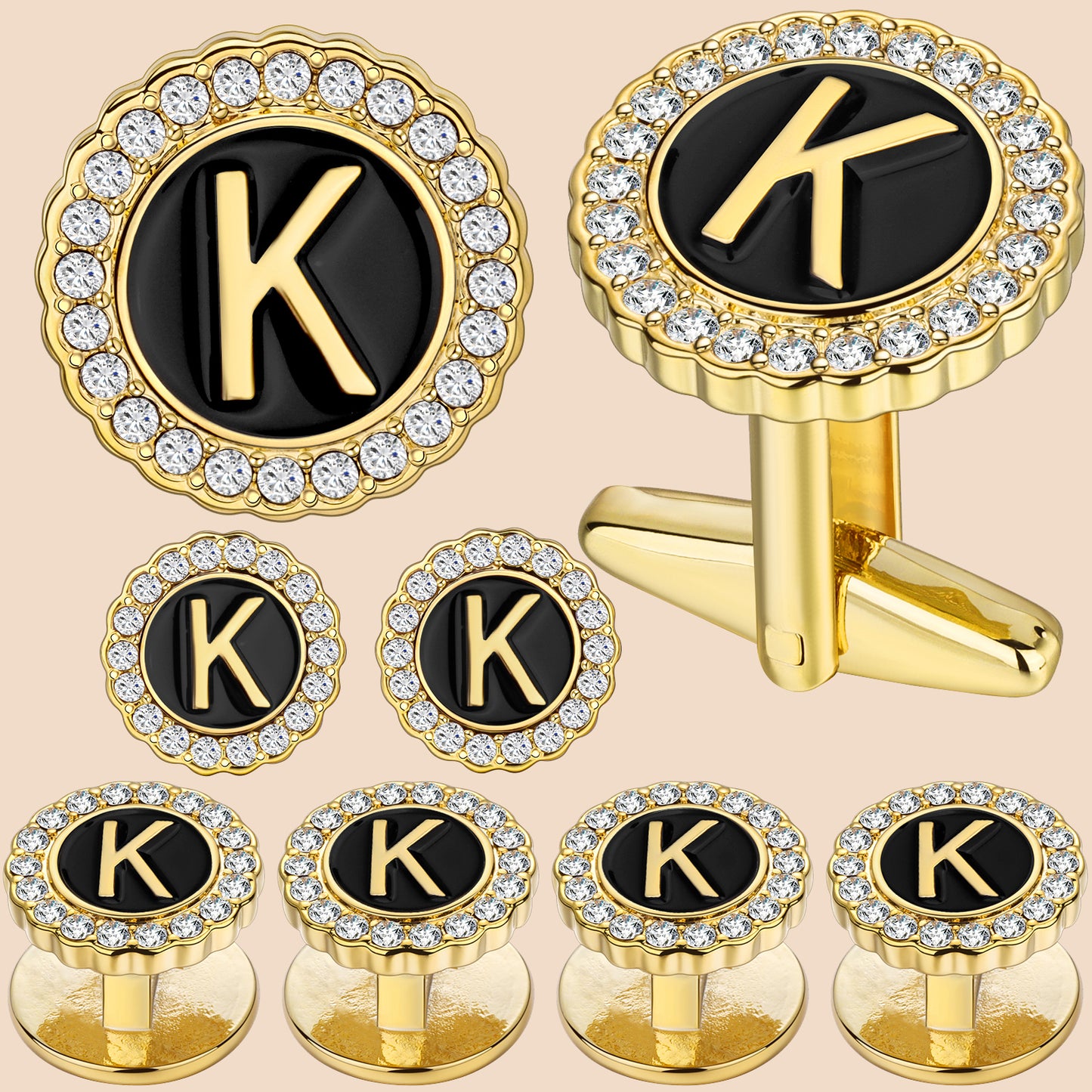 HAWSON 18K Gold Tone Initial Cufflinks and Tuxedo Studs Set