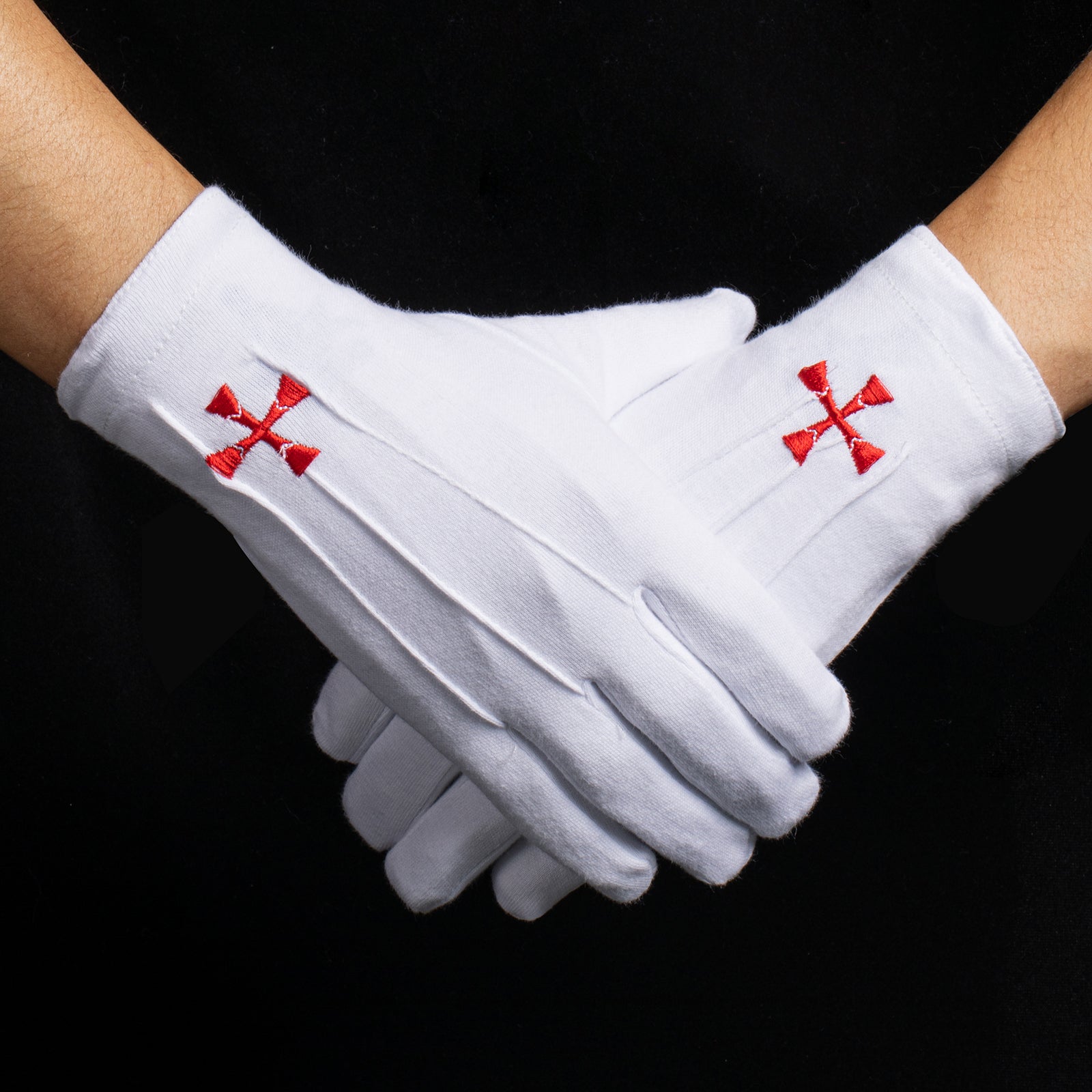 Masonic Officer Wearing HAWSON Red Cross Gloves with Traditional Templar Regalia