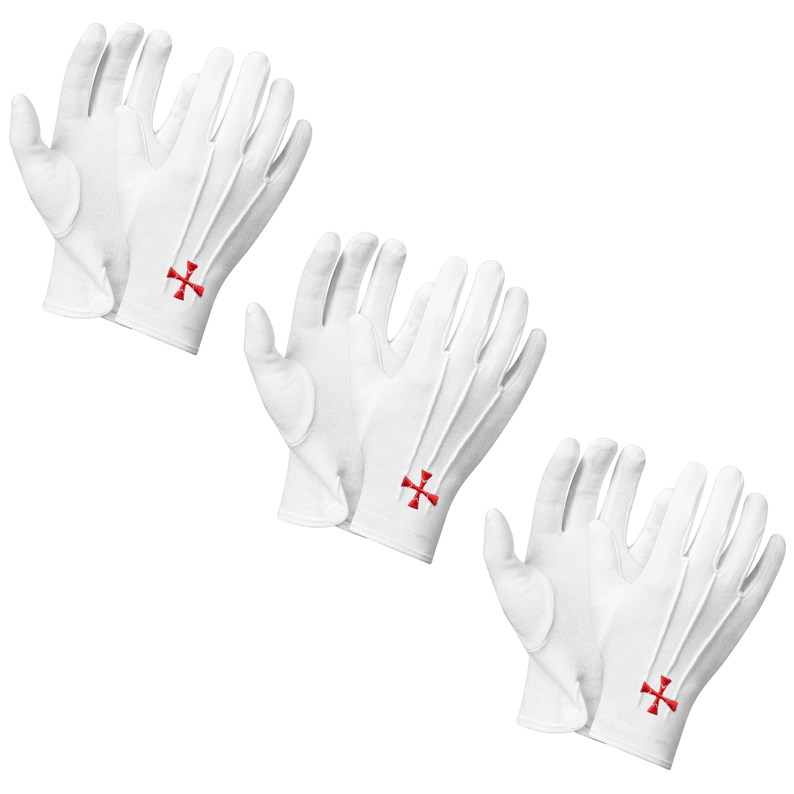 HAWSON White Cotton Knights Templar Gloves with Embroidered Red Cross for Masonic Ceremonies