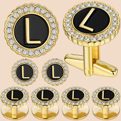 HAWSON 18K Gold Tone Initial Cufflinks and Tuxedo Studs Set