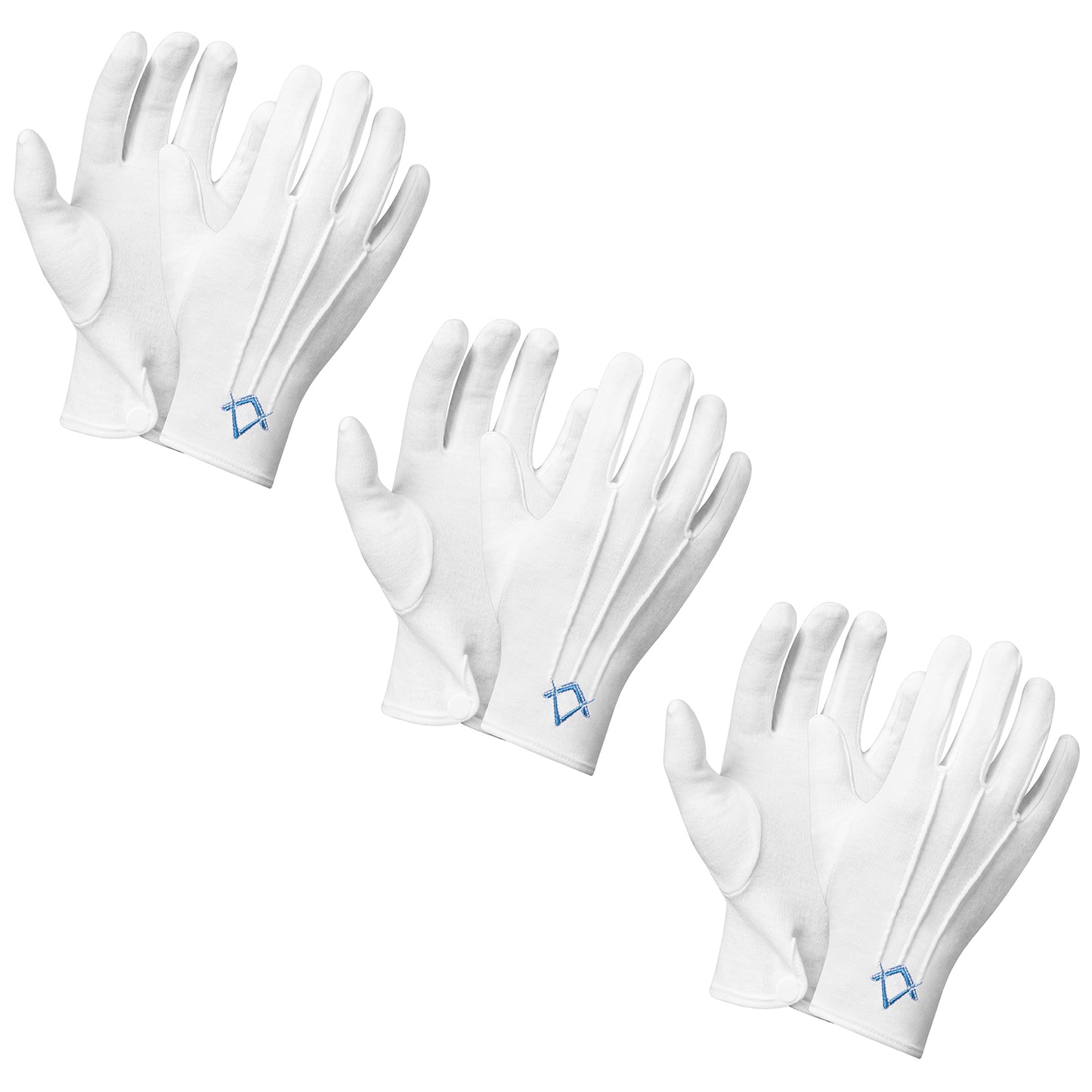 HAWSON White Cotton Masonic Gloves with Embroidered Blue Square and Compass Design for Freemason Ceremonies and Lodge Events