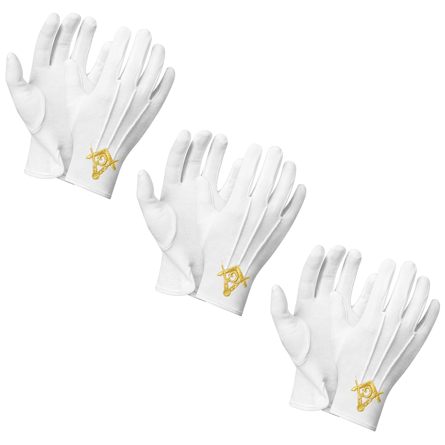 HAWSON White Cotton Masonic Gloves with Gold Square and Compass Embroidery for Ceremonial Use