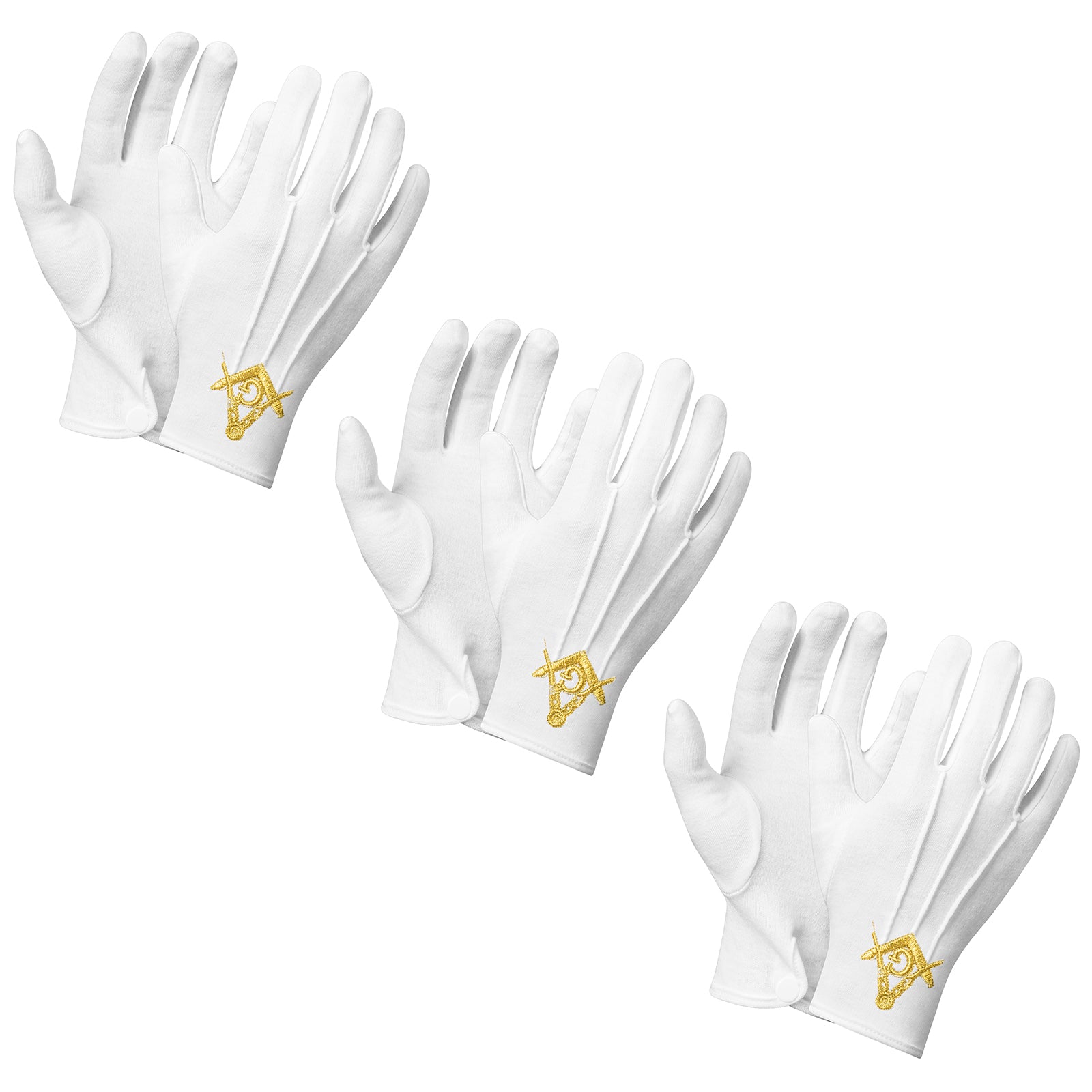 HAWSON White Cotton Masonic Gloves with Gold Square and Compass Embroidery for Ceremonial Use