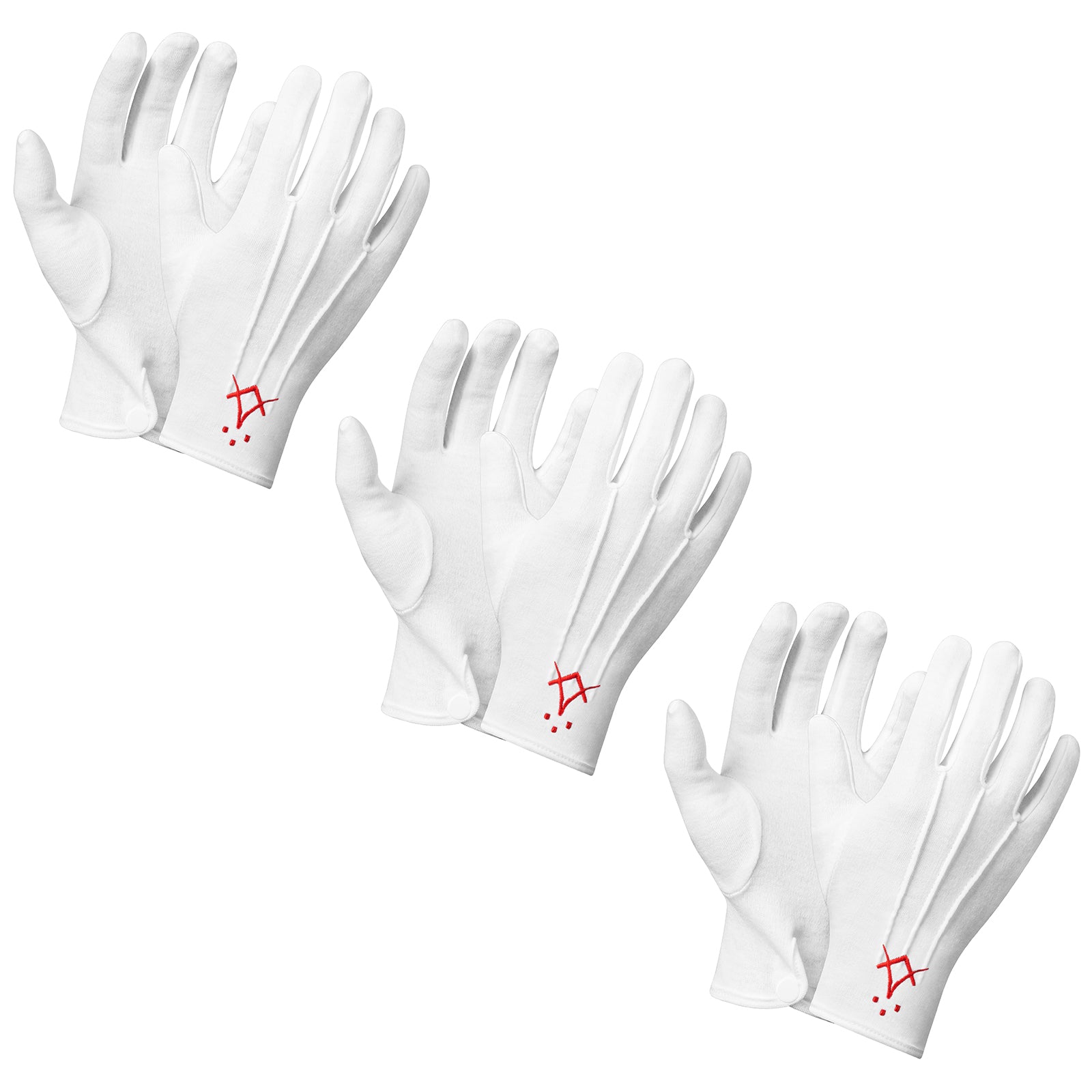 HAWSON White Cotton Masonic Gloves with Three Dots Square and Compasses Embroidery for Lodge Ceremonies
