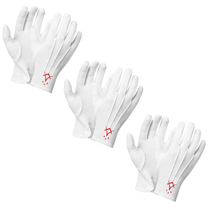 HAWSON White Cotton Masonic Gloves with Three Dots Square and Compasses Embroidery for Lodge Ceremonies