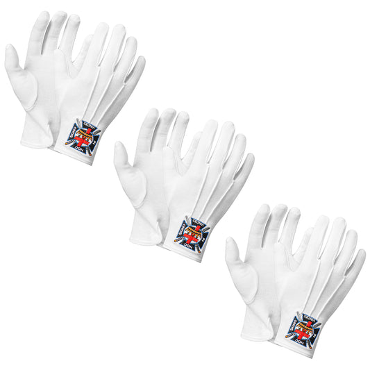HAWSON Vintage Cotton Masonic Gloves with IN HOC SIGNO VINCES Embroidery - Ritual Ceremonial Accessories for Freemasonry Events