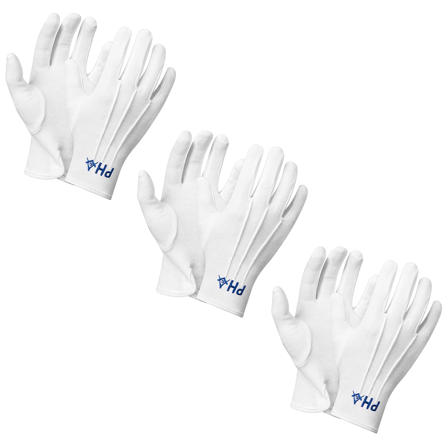 HAWSON Masonic Gloves with Blue Square Compass Embroidery - 100% Cotton White Ritual Gloves for Lodge Ceremonies
