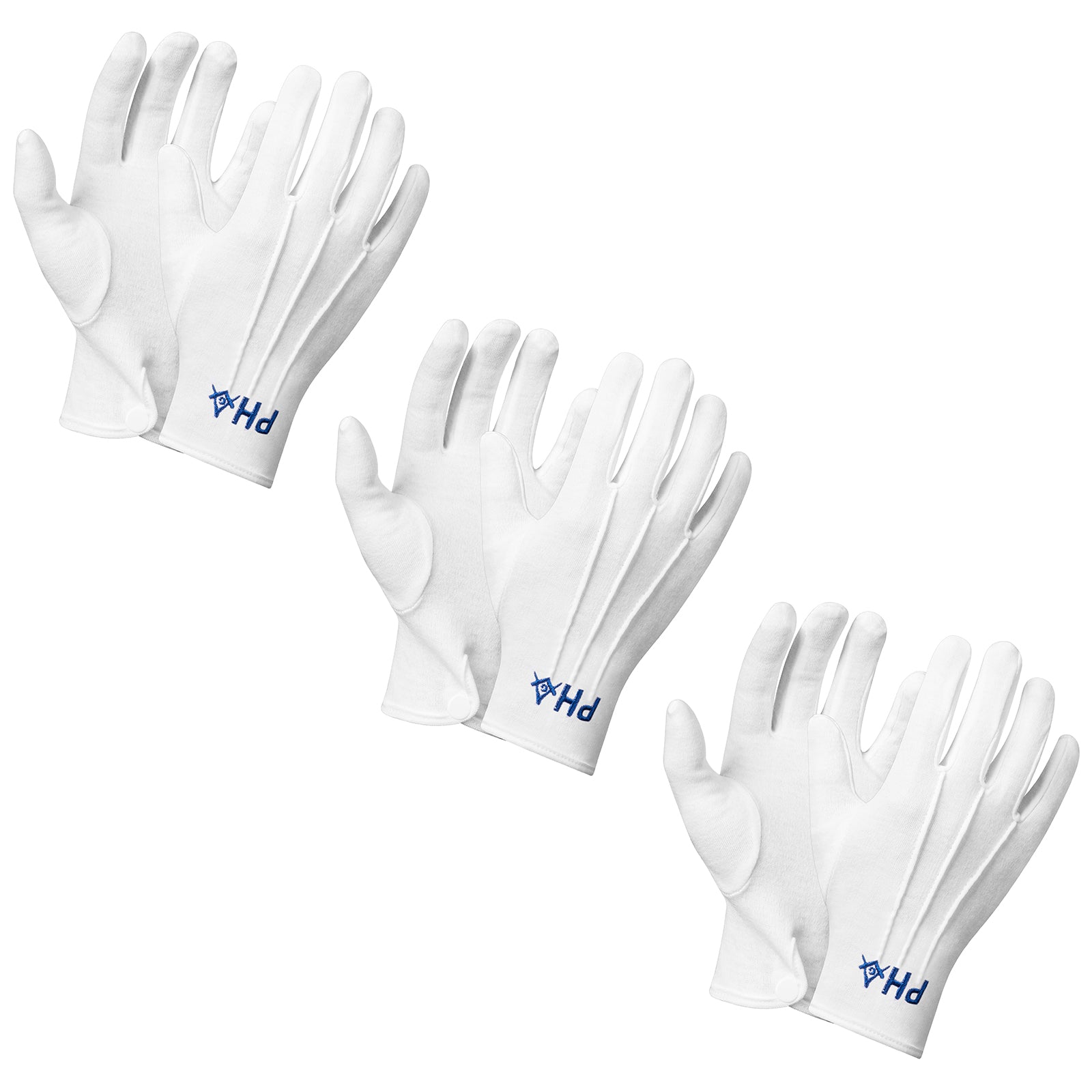 HAWSON Masonic Gloves with Blue Square Compass Embroidery - 100% Cotton White Ritual Gloves for Lodge Ceremonies