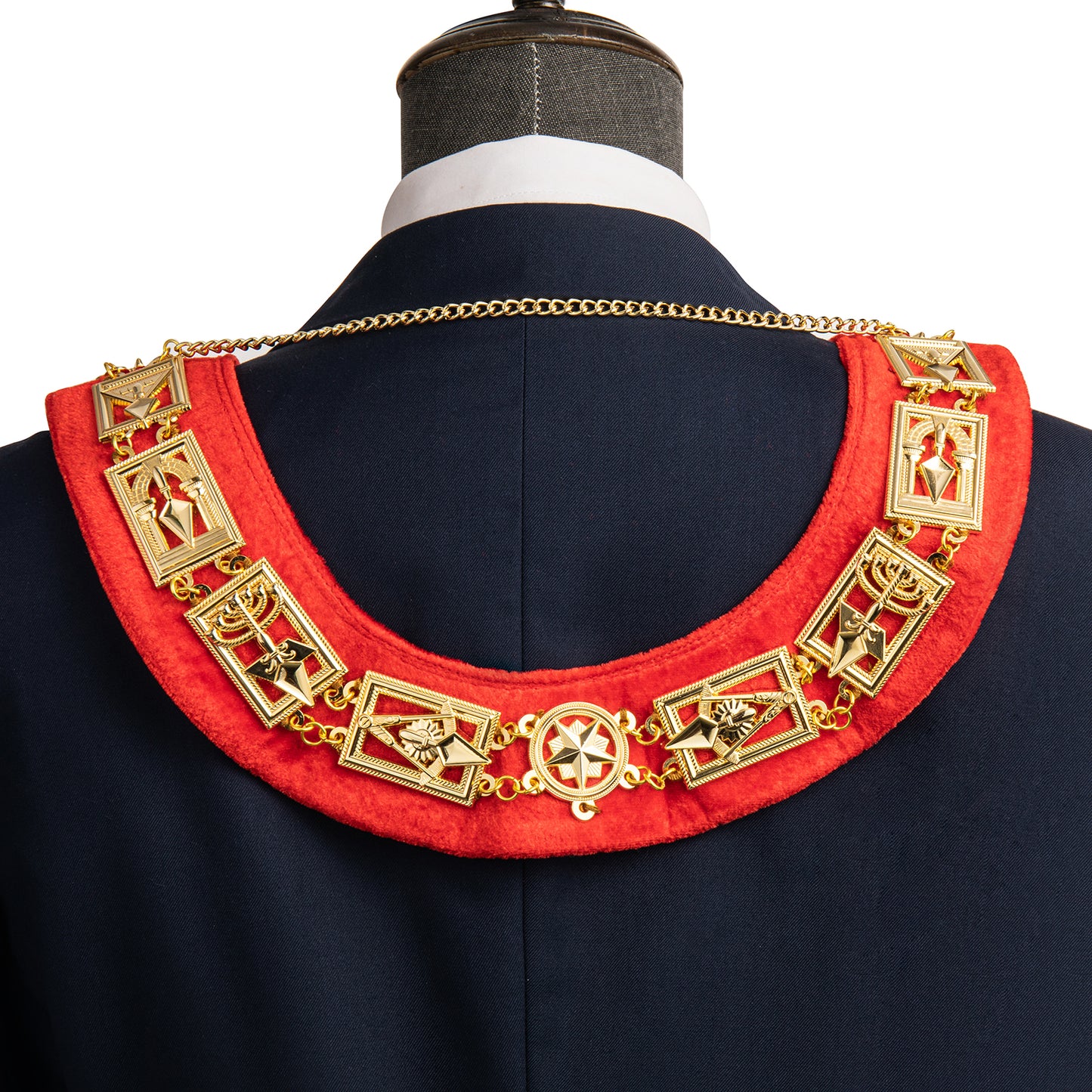 HAWSON Masonic Collar back view detailing zinc alloy clasp with engraved Masonic symbols – durable and symbolic accessory for Lodge officers.