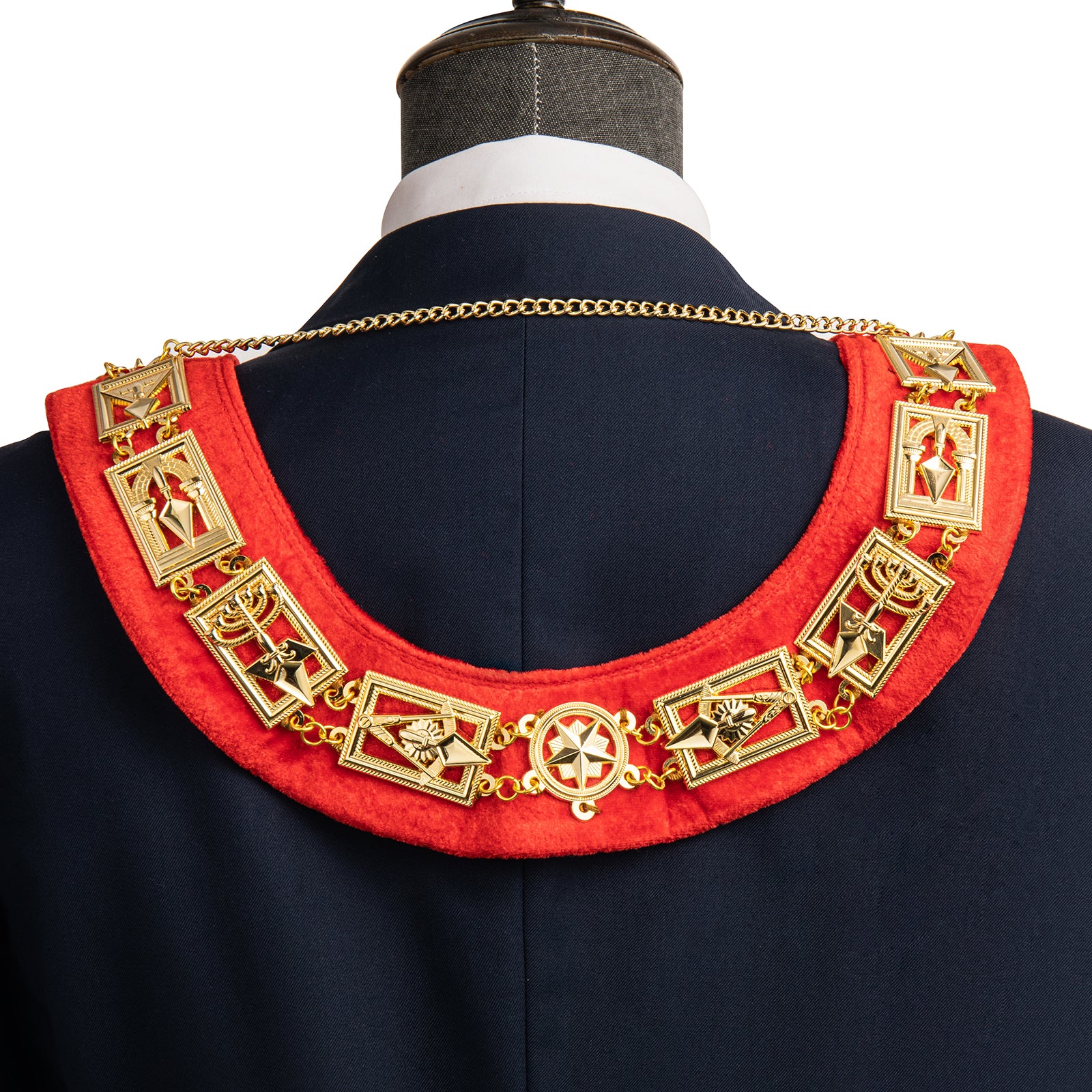 HAWSON Masonic Collar back view detailing zinc alloy clasp with engraved Masonic symbols – durable and symbolic accessory for Lodge officers.