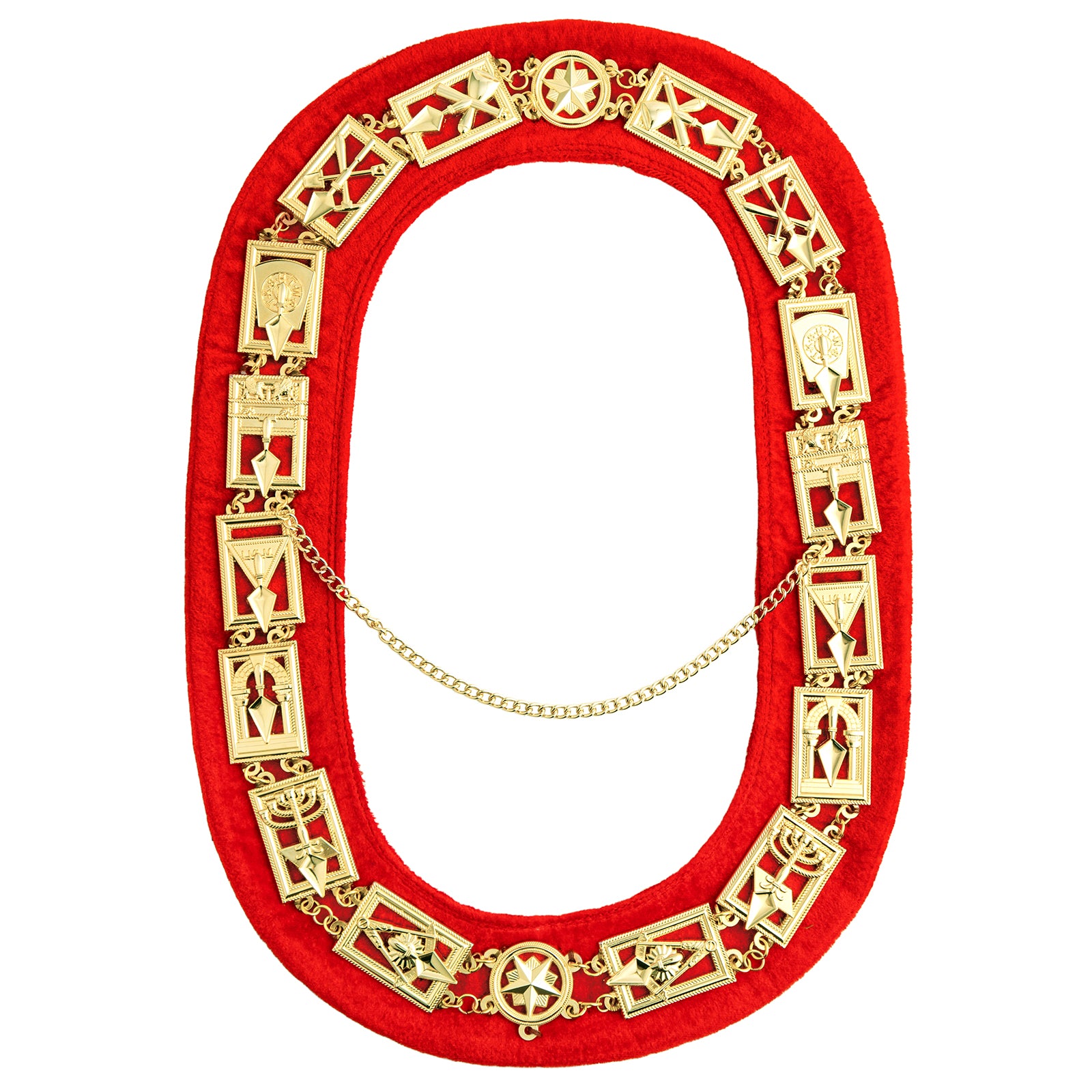 HAWSON Masonic Regalia Collar with hand-stitched red velvet and antique gold chain accents – zinc alloy ceremonial accessory for Freemason Lodge rituals and vintage collectors.