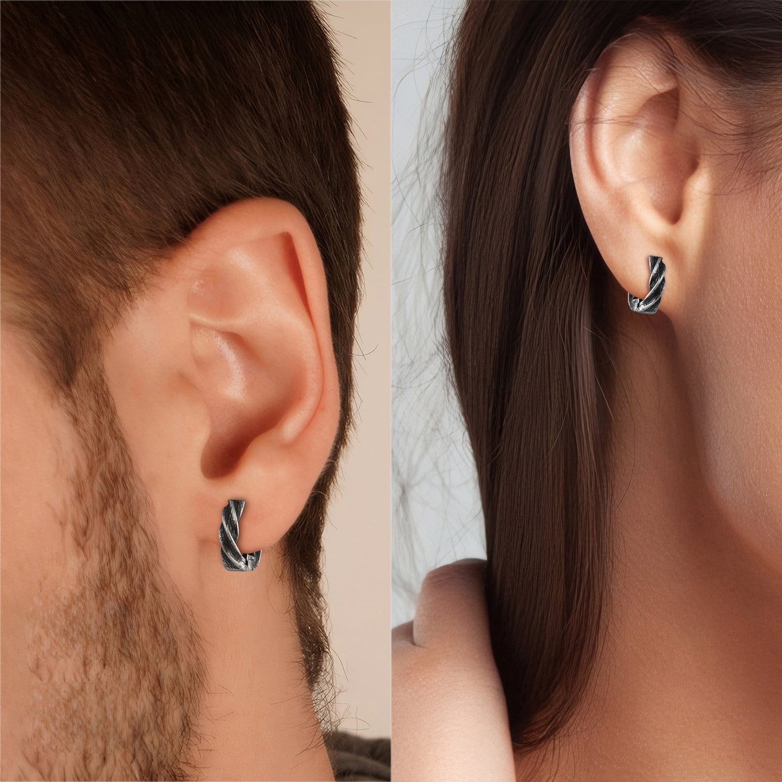 Men wearing HAWSON Mobius earrings and ear clips