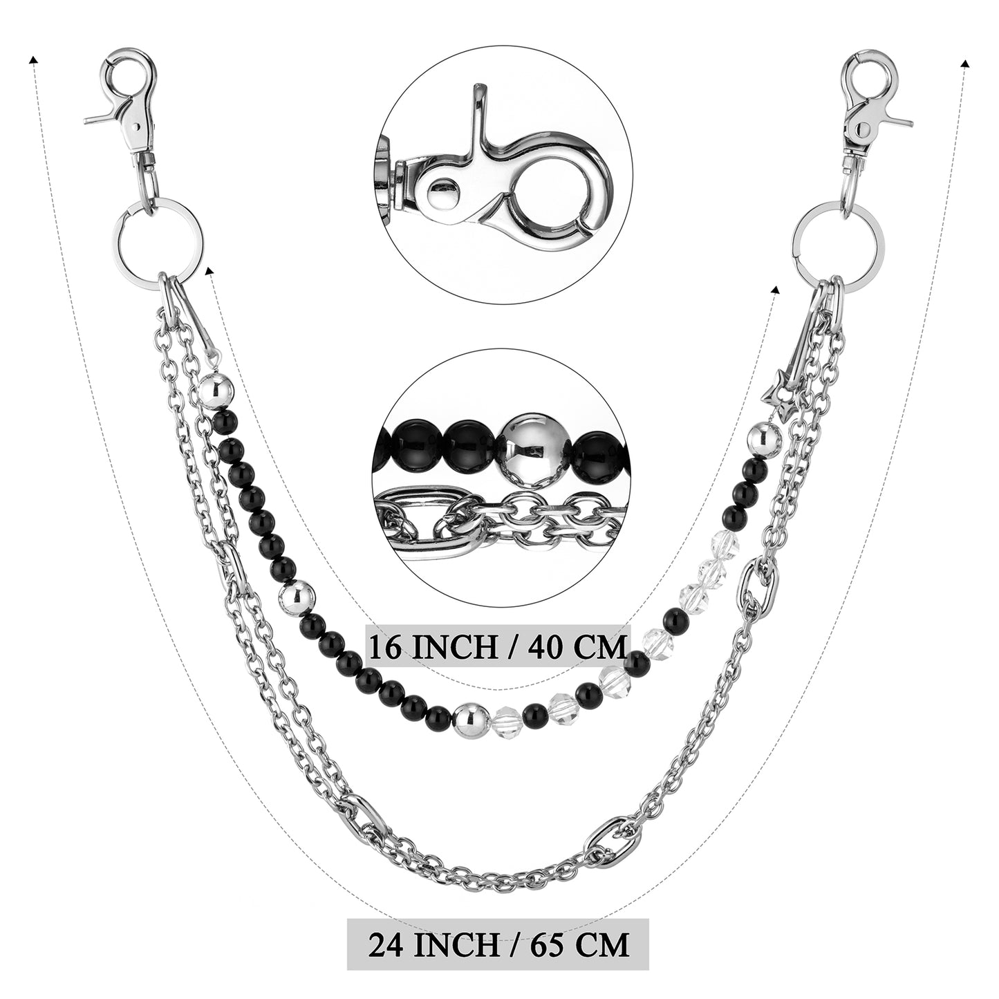 HAWSON 24-inch Multi-layer Chain sizing diagram with clasp details