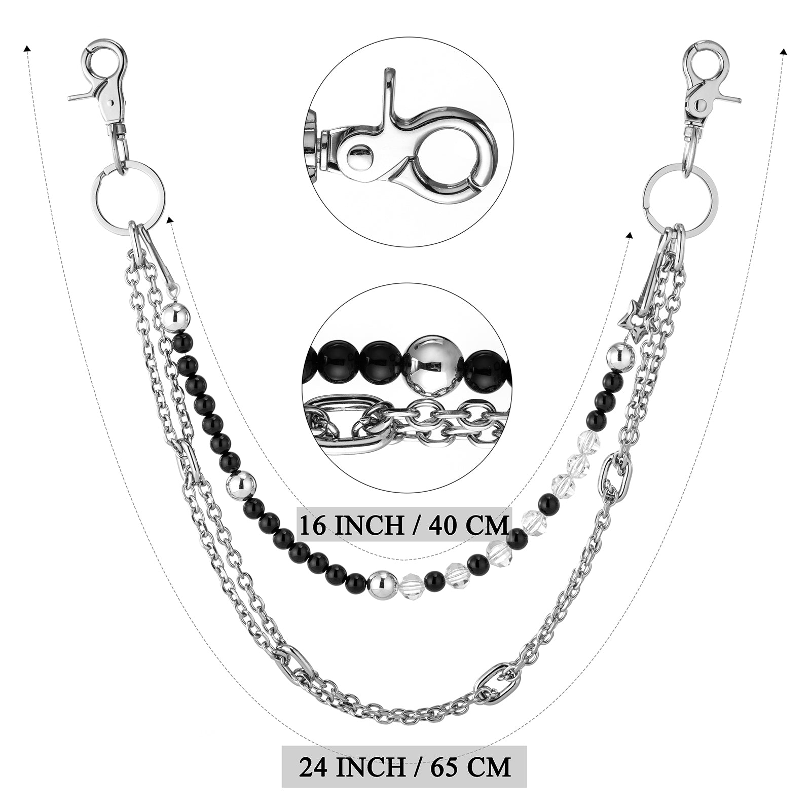 HAWSON 24-inch Multi-layer Chain sizing diagram with clasp details