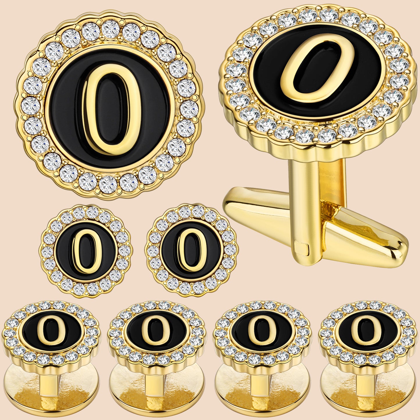 HAWSON 18K Gold Tone Initial Cufflinks and Tuxedo Studs Set