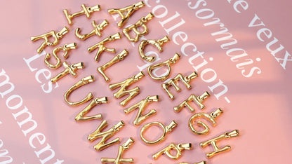 A-Z gold-tone letter pendant necklace collection showing assorted alphabet initials