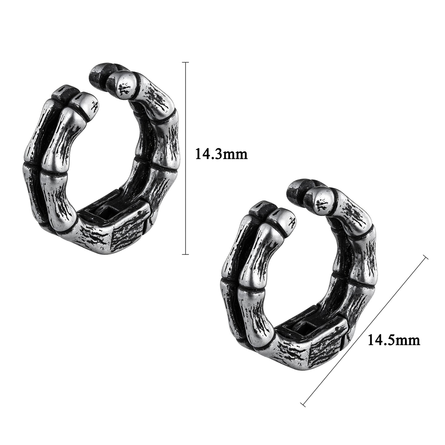 HAWSON Punk Bamboo Ear Cuff Size Guide (14.3x14.5mm) for Unpierced Ears