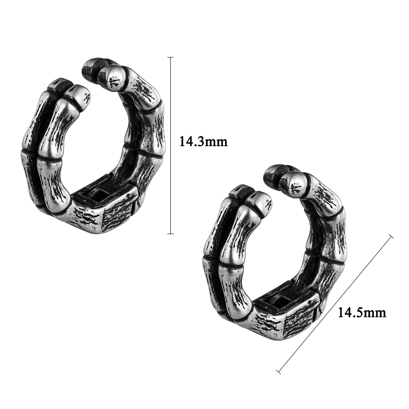 HAWSON Punk Bamboo Ear Cuff Size Guide (14.3x14.5mm) for Unpierced Ears