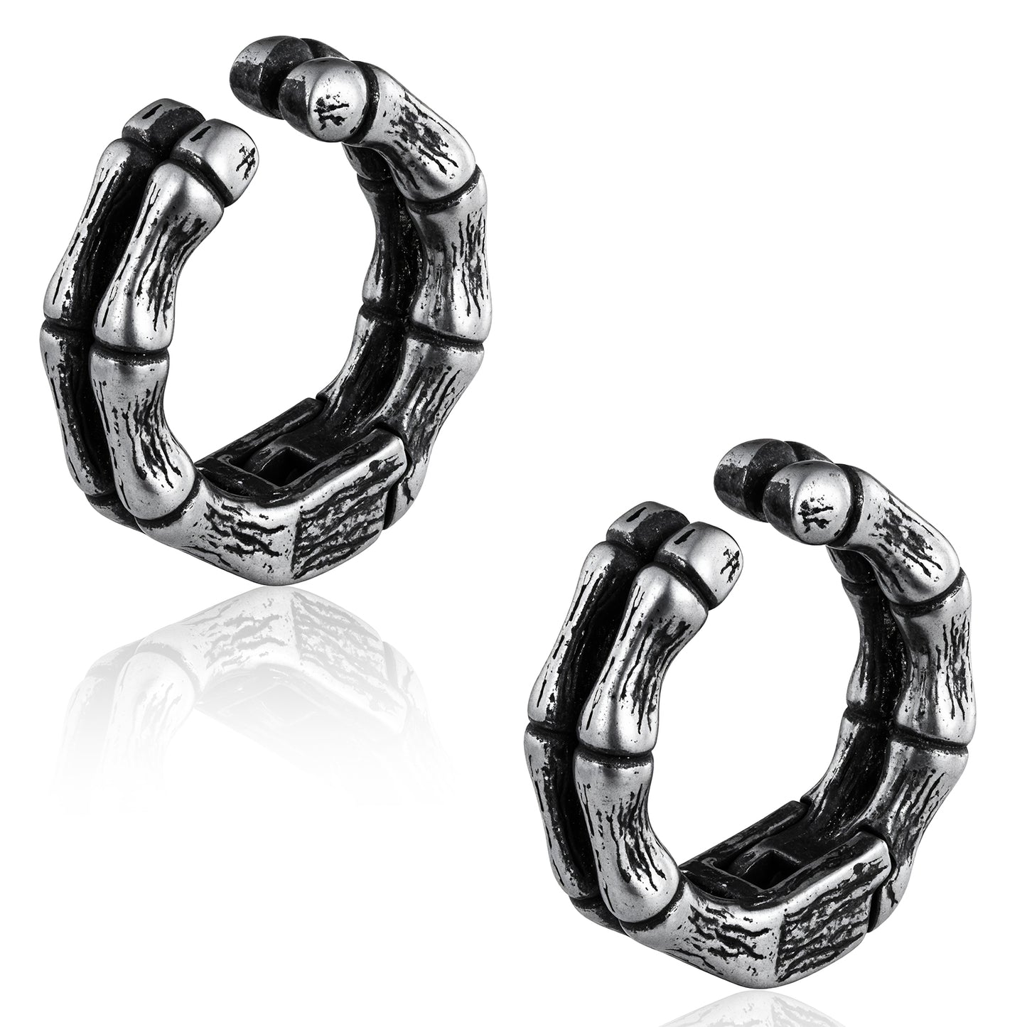 Punk Bamboo Hoop Ear Cuff in 316 Steel - Urban Jungle Design for Non-Pierced Cartilage