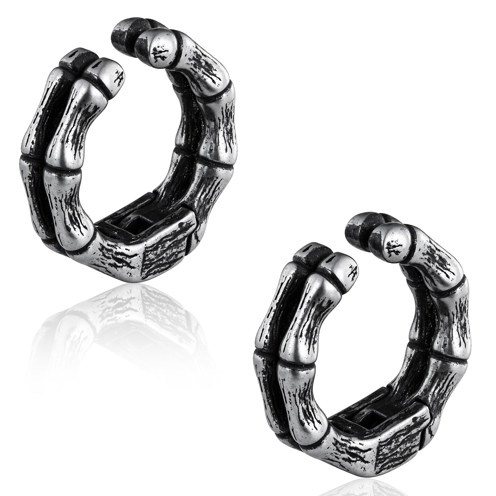 Punk Bamboo Hoop Ear Cuff in 316 Steel - Urban Jungle Design for Non-Pierced Cartilage