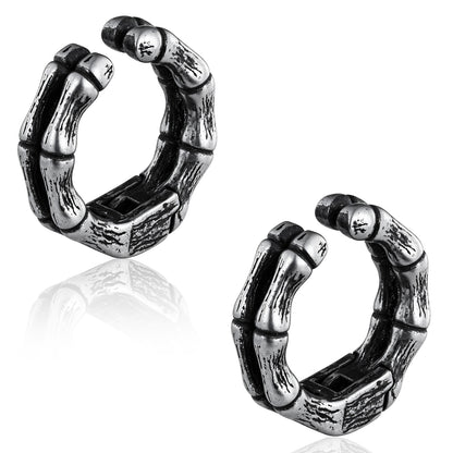 Punk Bamboo Hoop Ear Cuff in 316 Steel - Urban Jungle Design for Non-Pierced Cartilage