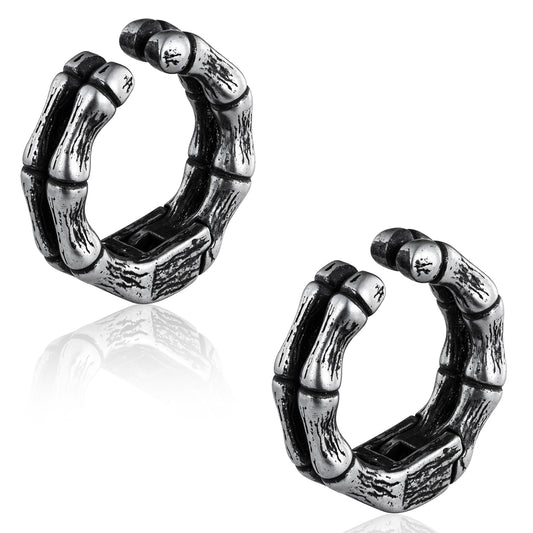 Punk Bamboo Hoop Ear Cuff in 316 Steel - Urban Jungle Design for Non-Pierced Cartilage