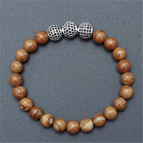 Assorted Natural Stone Bead Bracelets - Handmade Stretch Cuffs with Metal Charms