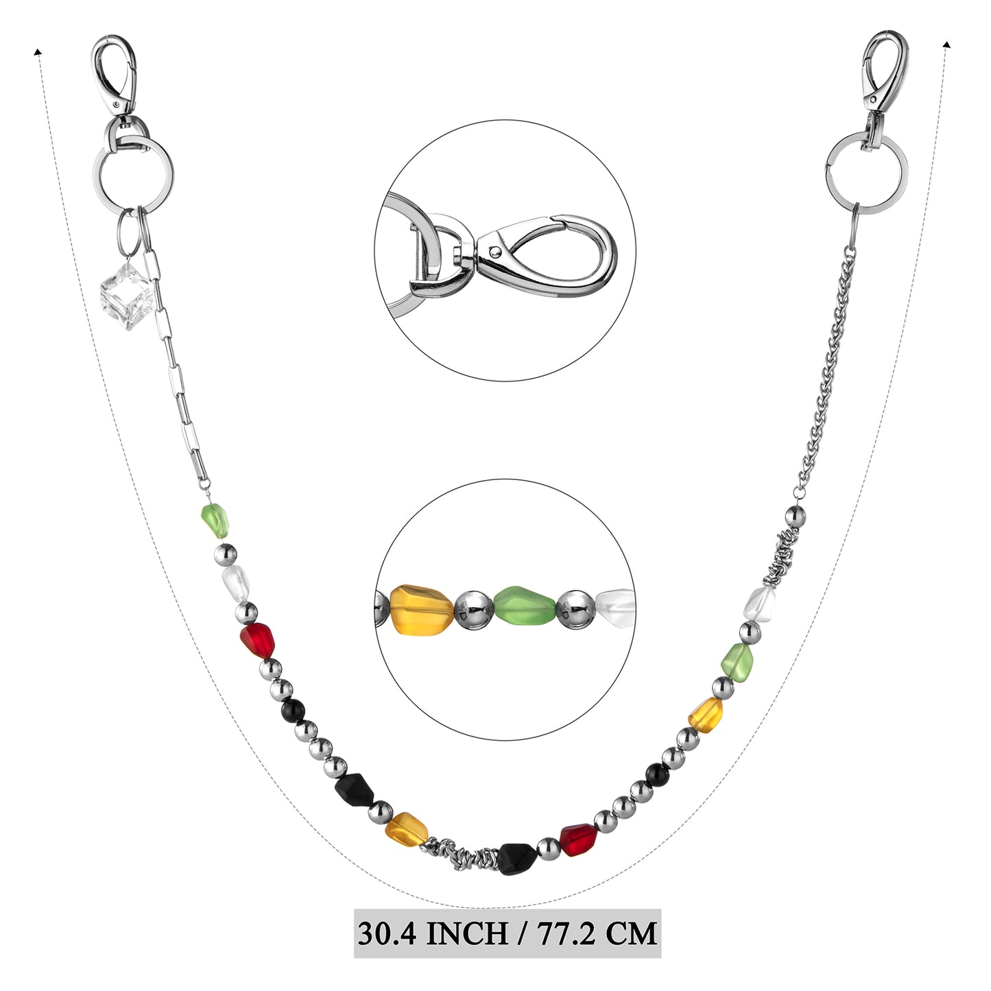 HAWSON Beaded Chain sizing guide - 30.4 inch length with lobster clasp details