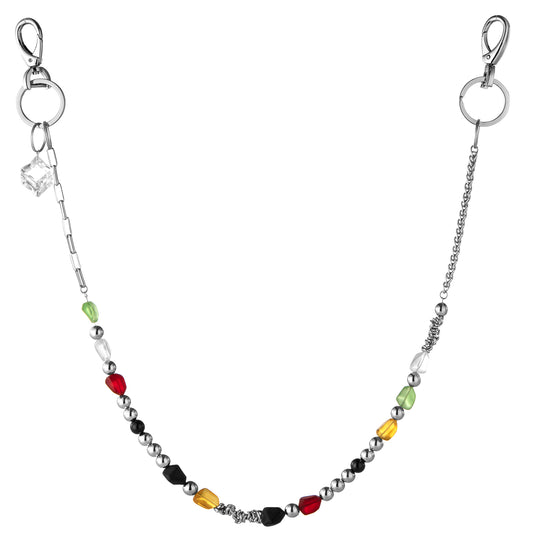 HAWSON Rainbow Beaded Chain with retro resin beads - Punk style stainless steel jewelry for jeans and formal trousers