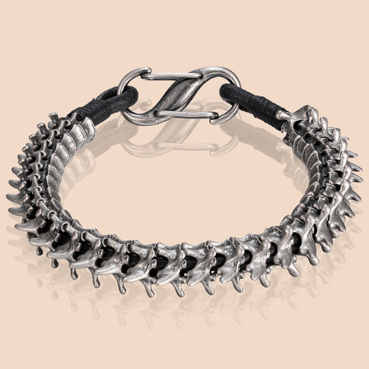 HAWSON Gothic Rock Bracelet with Articulated Skeleton Spine Design in Stainless Steel for Punk Fashion