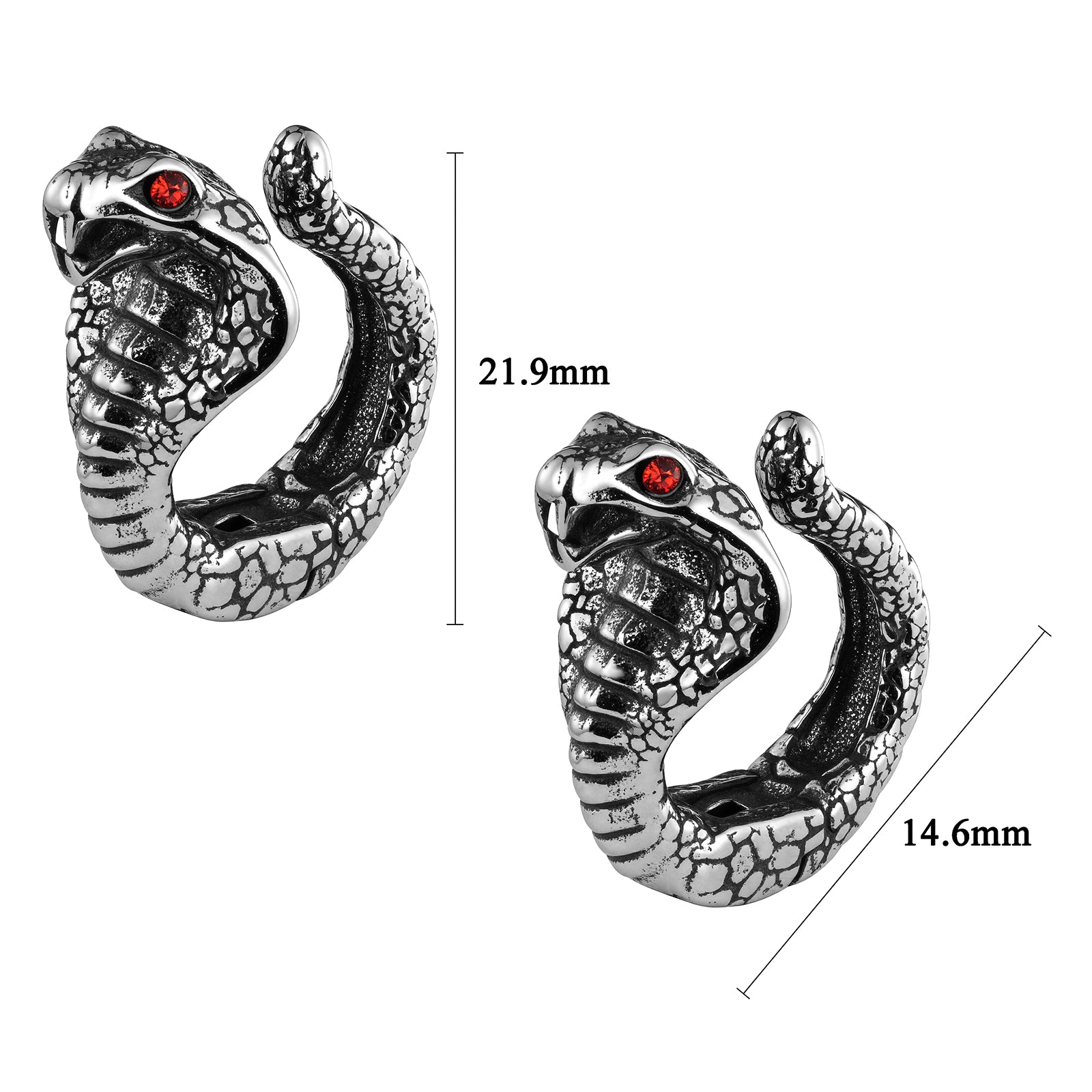 HAWSON No-Piercing Ear Cuff Size Guide - 21.9mm Retro Rock Snake Design Measurements