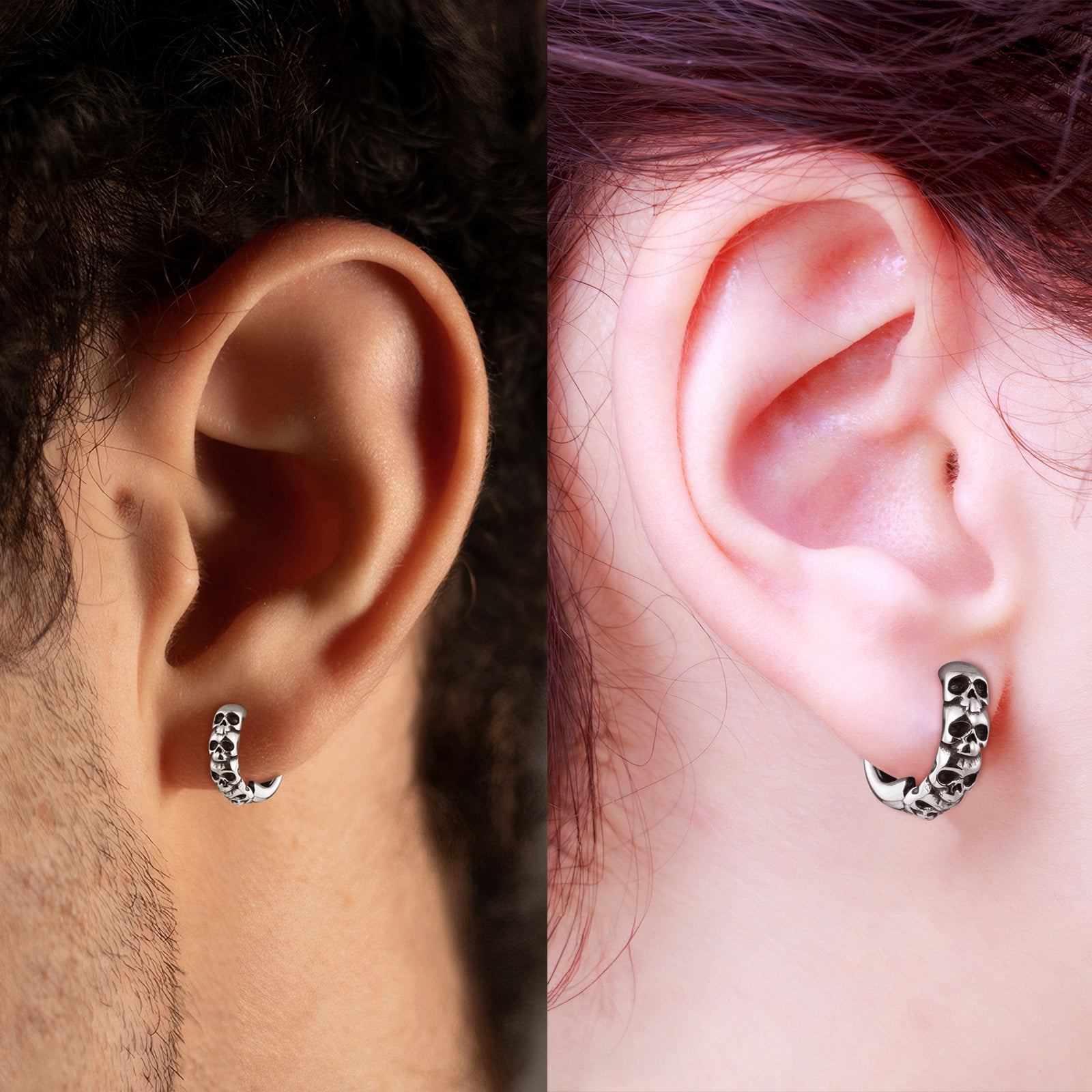 Men wearing HAWSON skull hoop earrings at gothic events