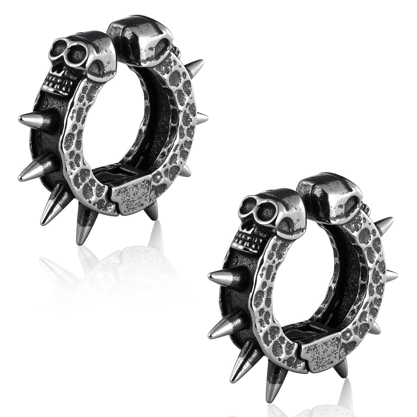 HAWSON Vintage Skull Spike Clip-On Earrings - Gothic Huggie Hoop Design in 316 Stainless Steel for Punk & Rock Style