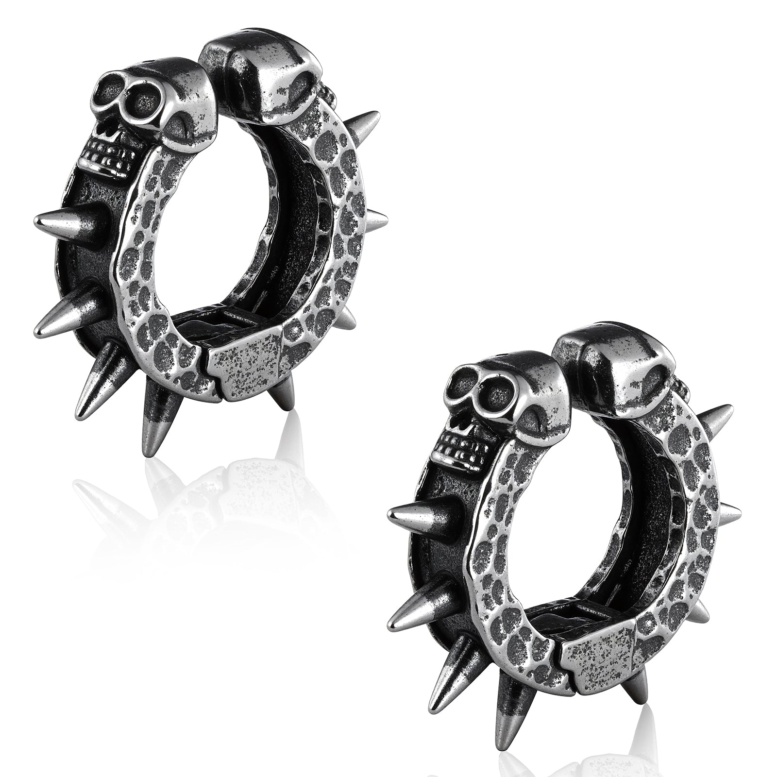 HAWSON Vintage Skull Spike Clip-On Earrings - Gothic Huggie Hoop Design in 316 Stainless Steel for Punk & Rock Style