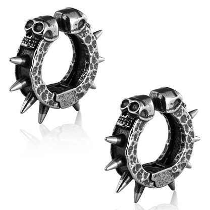 HAWSON Vintage Skull Spike Clip-On Earrings - Gothic Huggie Hoop Design in 316 Stainless Steel for Punk & Rock Style