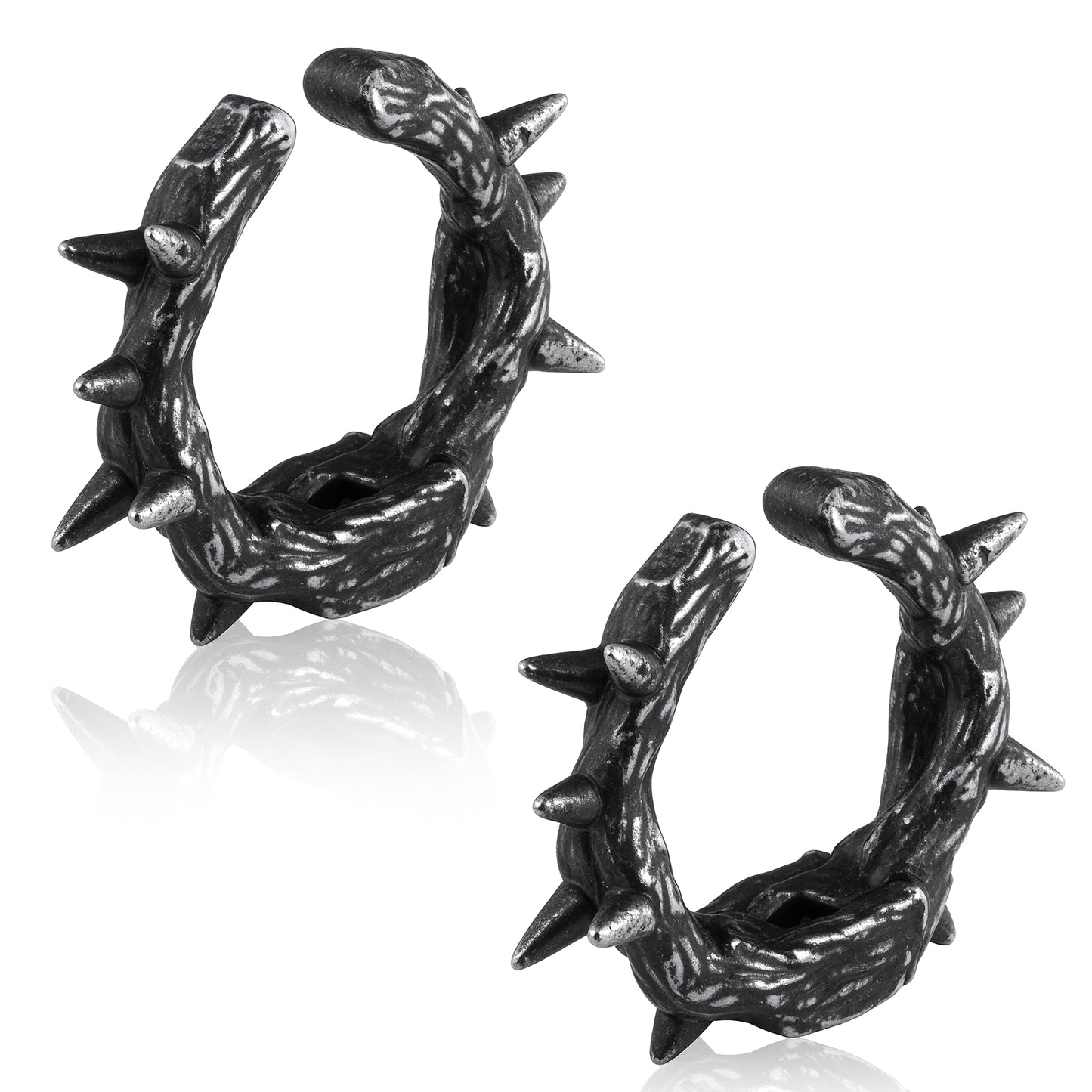 Twisted Thorn Spike Hoop Ear Cuff in 316 Steel - Gothic Industrial Design for Non-Pierced Cartilage