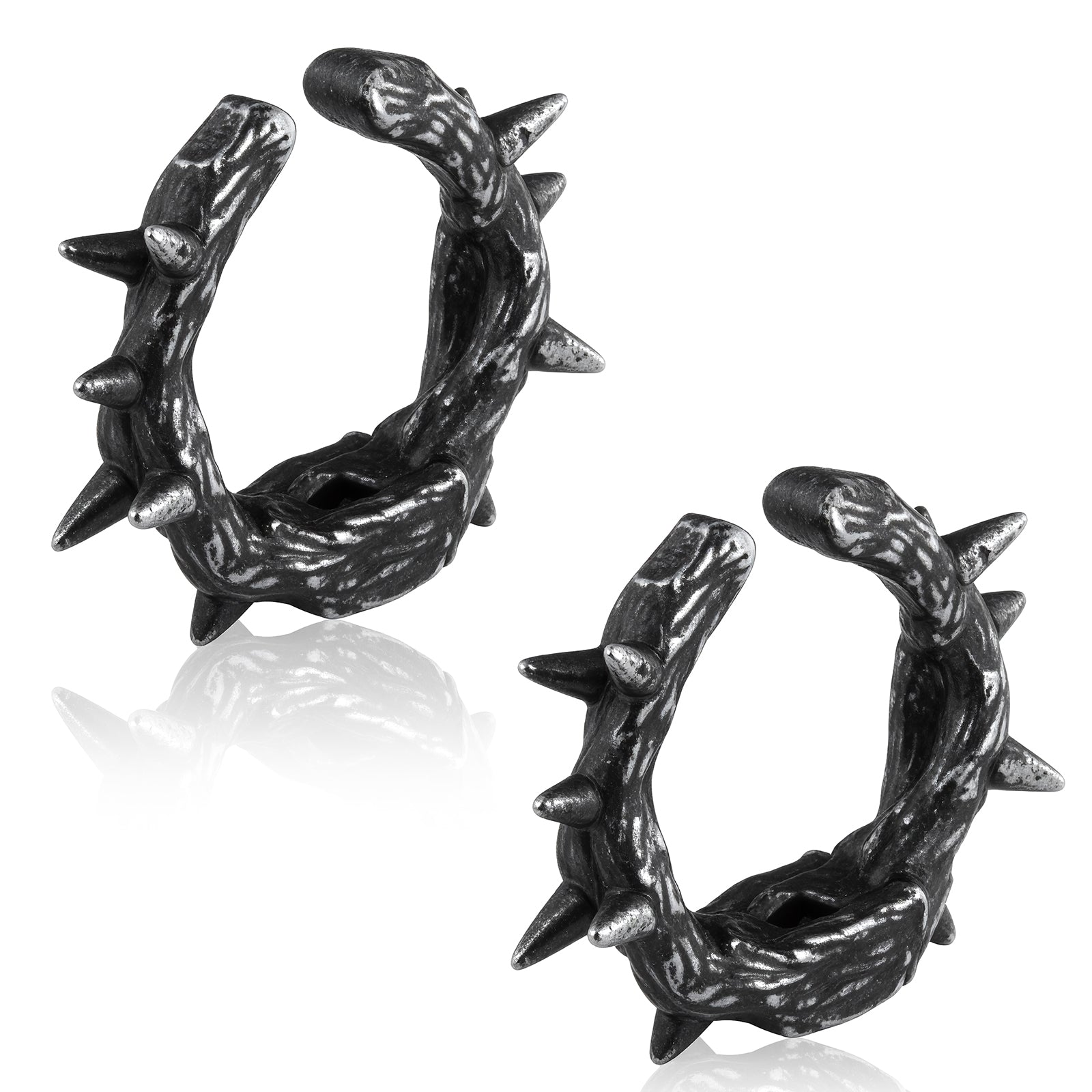 Twisted Thorn Spike Hoop Ear Cuff in 316 Steel - Gothic Industrial Design for Non-Pierced Cartilage