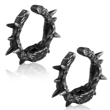Twisted Thorn Spike Hoop Ear Cuff in 316 Steel - Gothic Industrial Design for Non-Pierced Cartilage