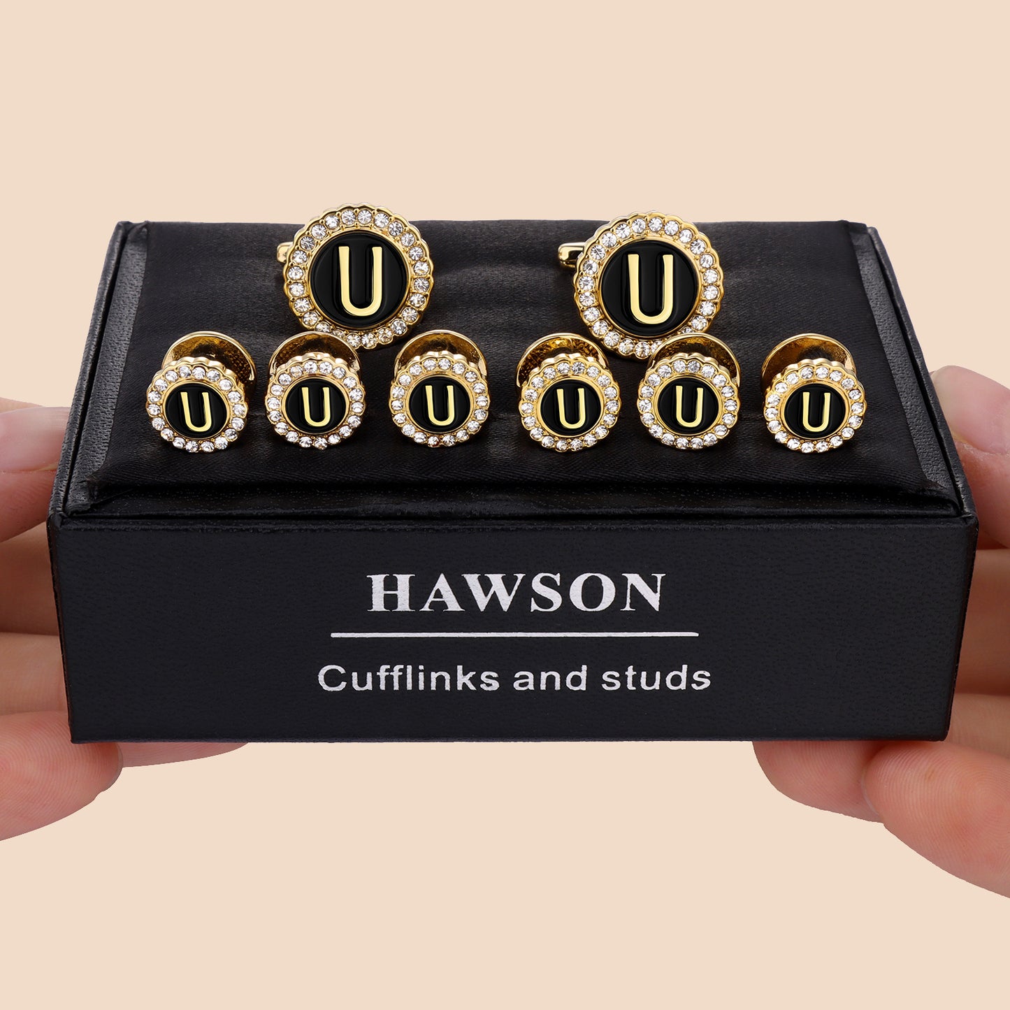 HAWSON 18K Gold Tone Initial Cufflinks and Tuxedo Studs Set