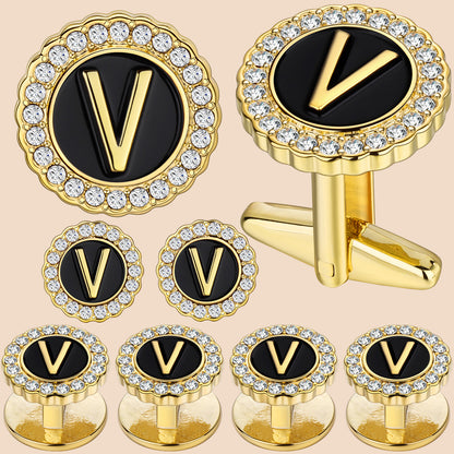 HAWSON 18K Gold Tone Initial Cufflinks and Tuxedo Studs Set