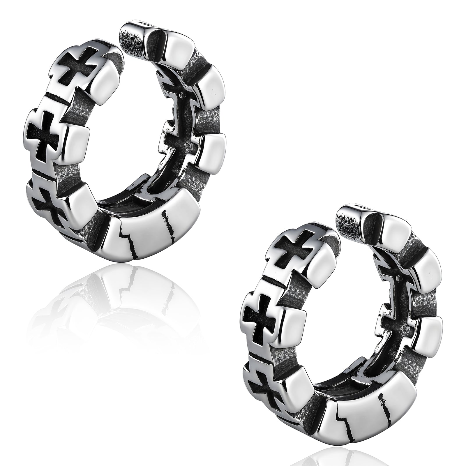 Vintage Chain Hoop Ear Clip in 316 Stainless Steel - Steampunk Industrial Design for Non-Pierced Cartilage