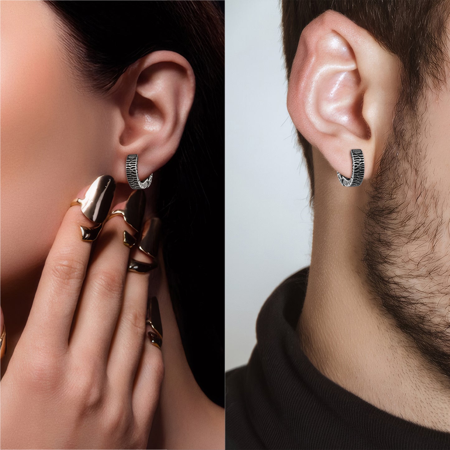 Punk model wearing HAWSON gothic hoop ear clips