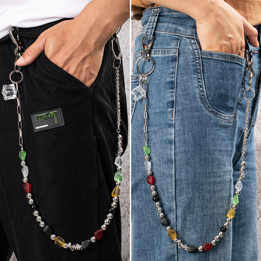 Stylish layering of HAWSON's Multicolor Chain with denim jacket and slim-fit trousers